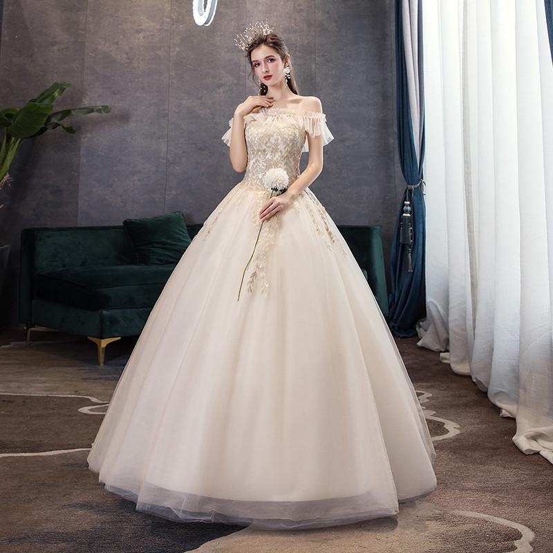 Fan-style light wedding dress 2022 new bridal sensuss superfairy starry sky dream Hedge wind champagne wedding dress spring