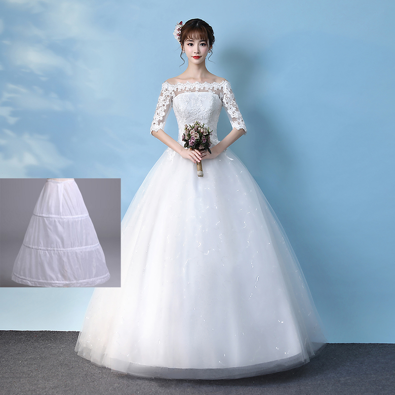 2020 mới một từ vai áo cưới cô dâu Qidi Hàn Quốc công chúa trong tay hiển thị đuôi trắng mỏng nhẹ chiếc váy cưới