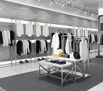 Mens Clothing Store Shelves Silver Stainless Steel Wire Drawing Clothing Show Shelf Wall Hung Floor Style Combined Display Hanger