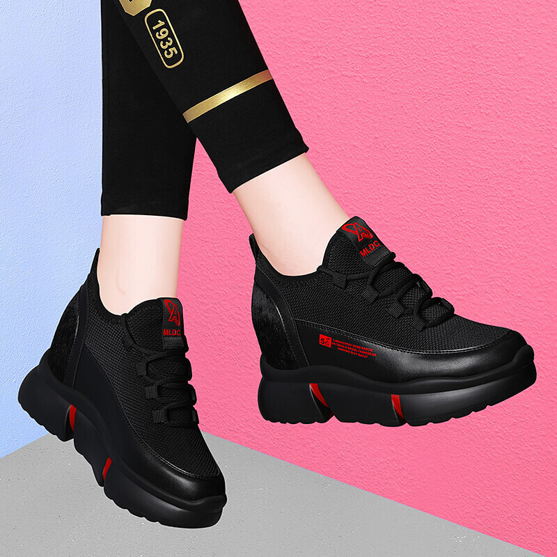 Dad-Style Height-Increasing Sneakers for Women, Autumn 2026 Spring/Summer New Versatile Travel Casual Black Shoes with Thick Soles