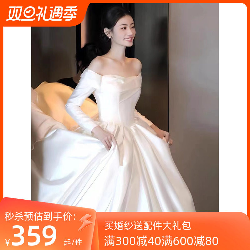 Straight Shoulder Wedding Veil Main Yarn Bride 2023 New Advanced Texture Retro Gown Out Satin Light Wedding Dresses Winter-Taobao