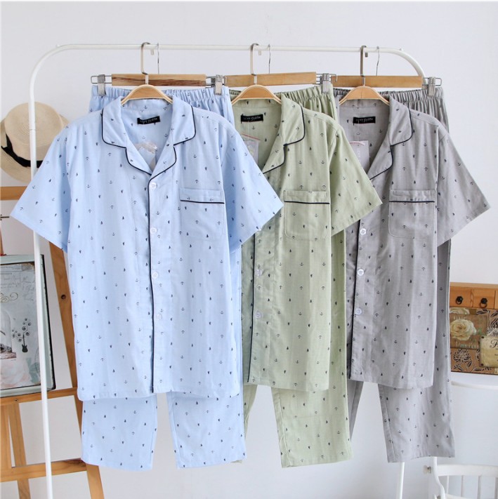 Các mens đơn ban đầu mùa xuân và mùa thu bông đôi bông bông bông pajama bộ nhà quần áo ngắn tay quần dài tay.