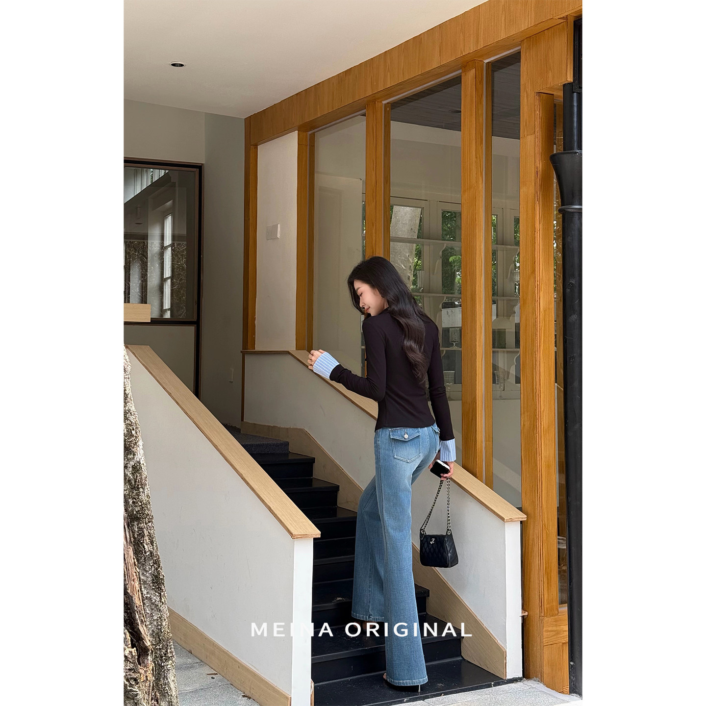 Meina【ภูเขาเงินกลับมา】กางเกงยีนส์เอวสูง ขาตรง ทรงสลิมฟิต สไตล์ฝรั่งเศส รุ่นใหม่ 2026 ผ้าไลคร่า Lyser