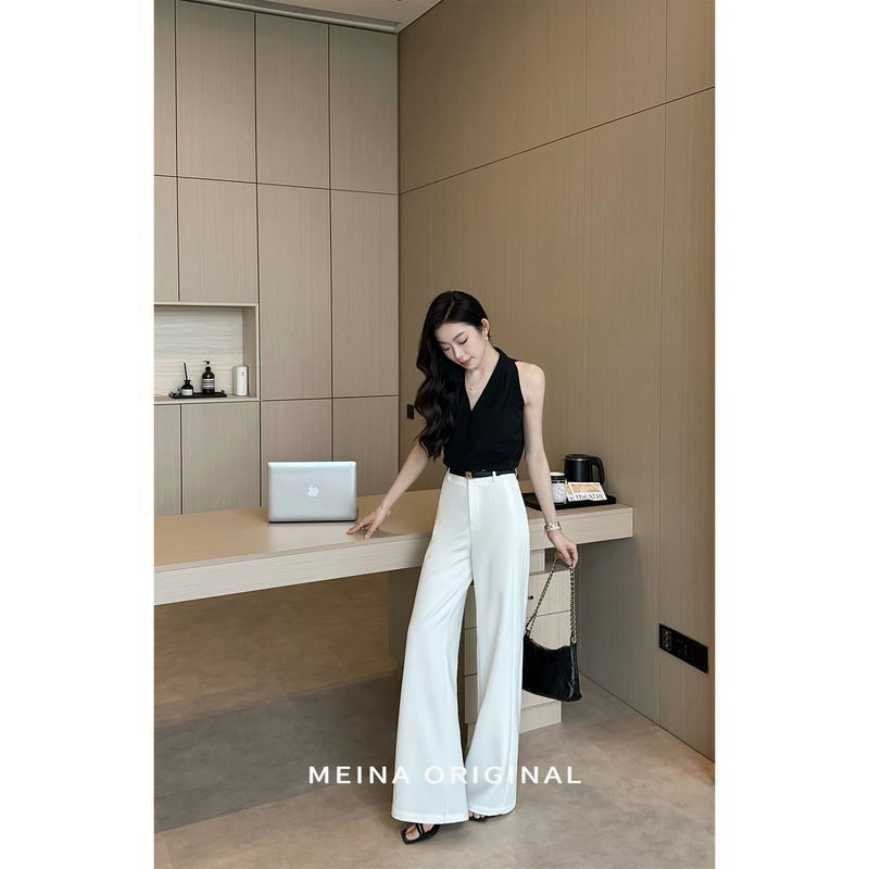 Mina Georgette Wide-Leg Casual Pants for Women 2026 Summer New Fashion Versatile Non-Transparent Suit Trousers