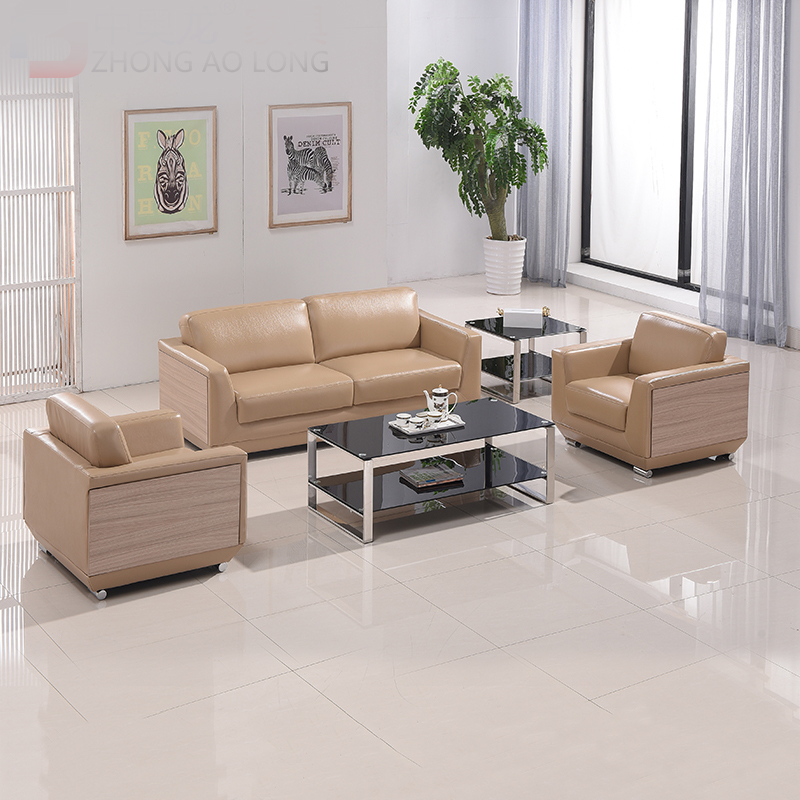 Business office sofas tea table Composition minimalist about three people leather sofas reception guests small sofas modern leather craft sofa