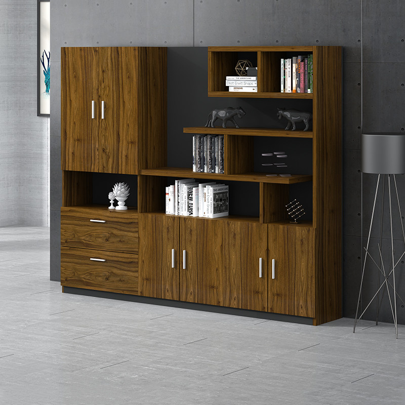 Wooden file cabinet office data cabinet office bookcase file cabinet aluminum alloy glass door five-story bookcase with lock