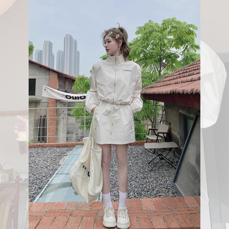 Casual Fashion Sports Suit for Women, Summer Sun Protection Clothing, Thin and Loose, Student Korean Style Long-Sleeved Short Skirt Two-Piece Set, Trendy