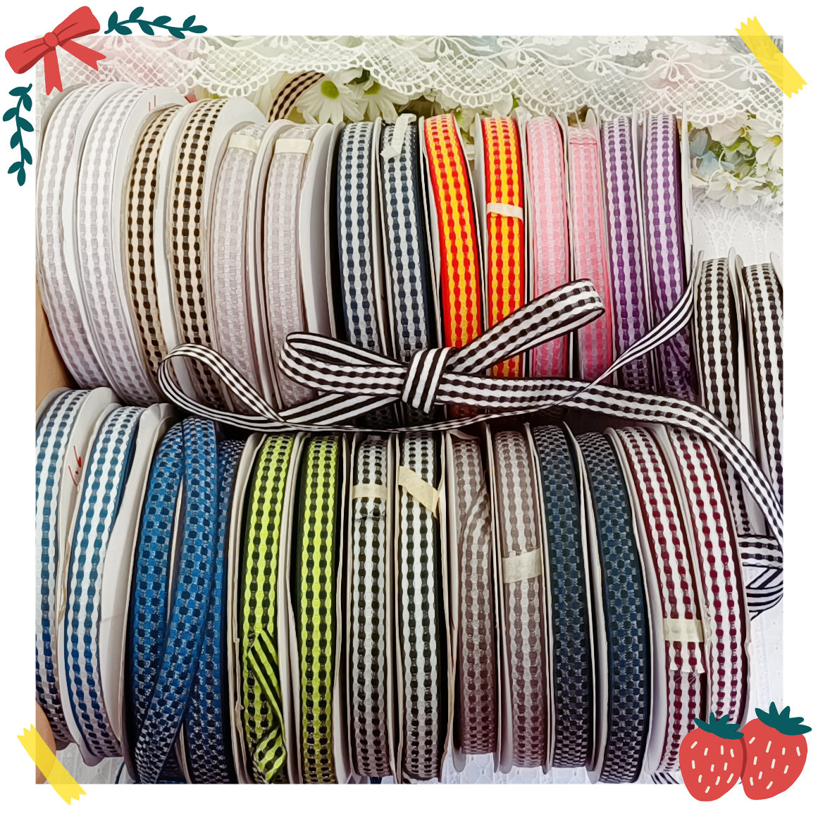 1234 the whole volume Korean version of the multicolor 1 6cm lattice webbing line tapes diy bow hair accessories accessories