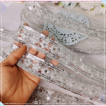 489 whole bundle of approx. 20 yards silver bright sheet net yarn lace Diy butterfly knot doll clothes material accessories