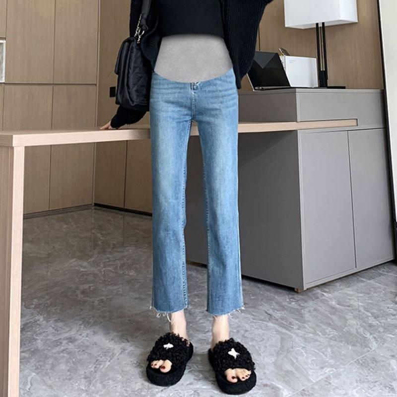 Maternity Straight-Leg Jeans, Cropped Length, Autumn Wear, 2026 New Style, Stretchy Belly-Support Leggings, Frayed Hem Cigarette Pants Maternity Straight-Leg Jeans, Cropped Length, Autumn Wear, 2026 New Style, Stretchy Belly-Support Leggings, Frayed Hem Cigarette Pants