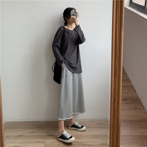 Pregnant women skirt cotton loose crotch slim black long A- shaped belly adjustable base skirt spring and autumn