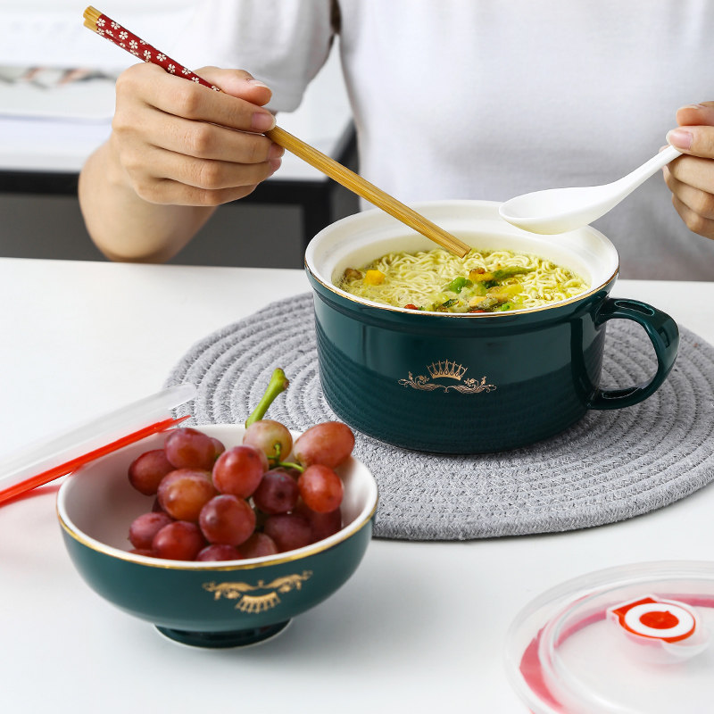 Lunch box Student dormitory with lid Chopsticks spoon Instant noodle bowl Ceramic Japanese rice bowl Large noodle bowl cup Bento box set