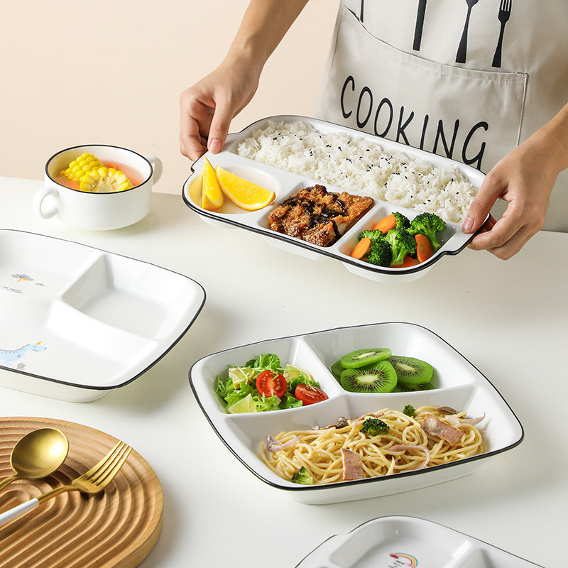 Different fat-loss dish for one person eating breakfast tableware separated ceramic weight loss quantitative plate 3 grade dish