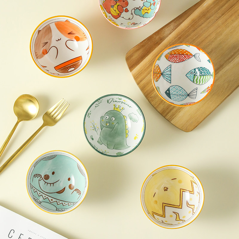 Bowl household with a single creative personality cute child eats a bowl of cartoon small bowl of Japanese ceramic microwave rice bowl