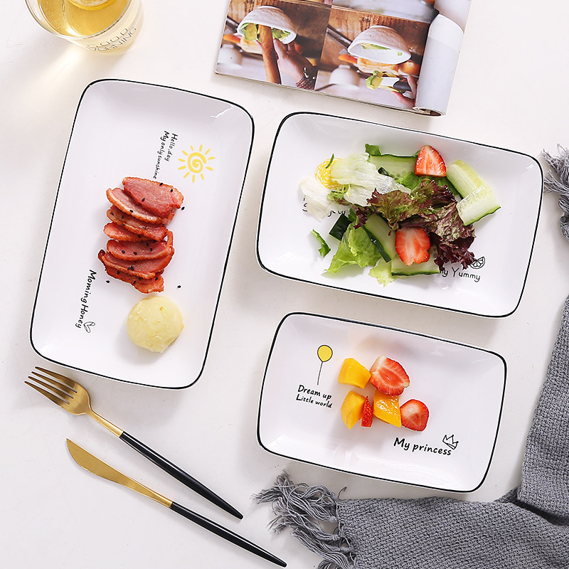 Nordic creative western plate breakfast plate ceramic rectangular plate a variety of western-style sushi fruit home plate plate