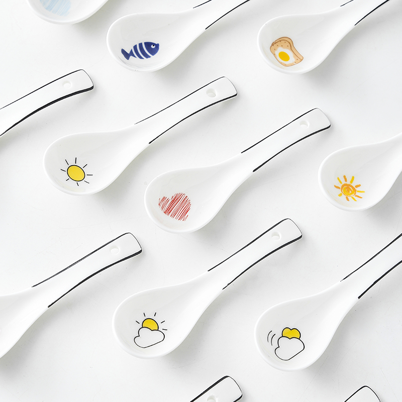 Creative Nordic ceramic household simple soup spoon porridge spoon Rice spoon spoon eating spoon spoon Ceramic rice spoon spoon