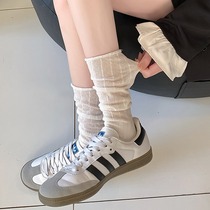 Ballet style hollow pile socks for women summer thin white mid-tube small fragrant style miu style socks with moral training shoes