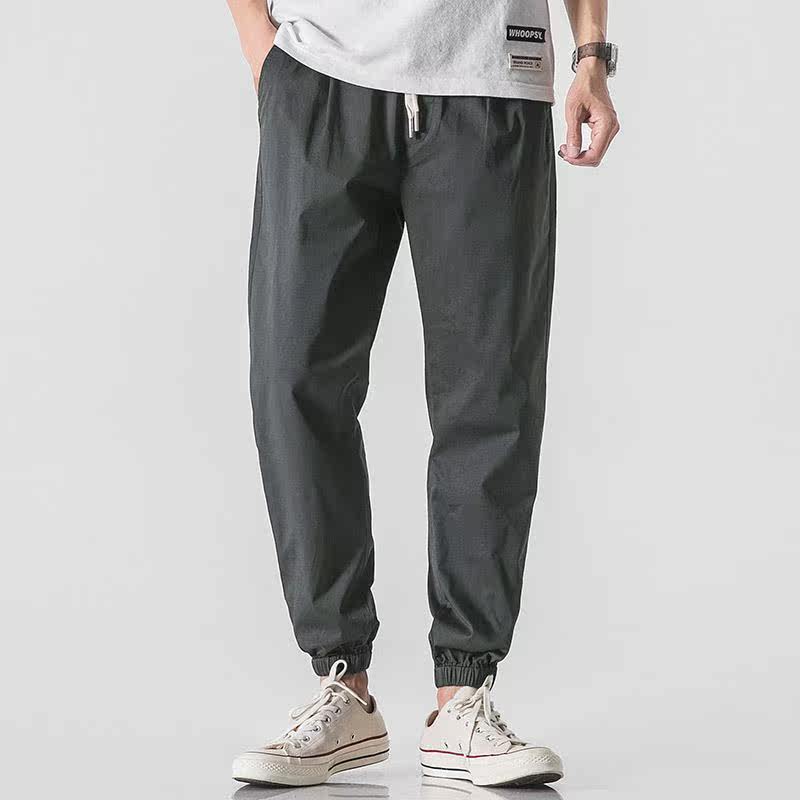 Trousers men's summer thin section Korean style trendy casual pants ice silk quick-drying boys nine-point beam feet sports pants overalls
