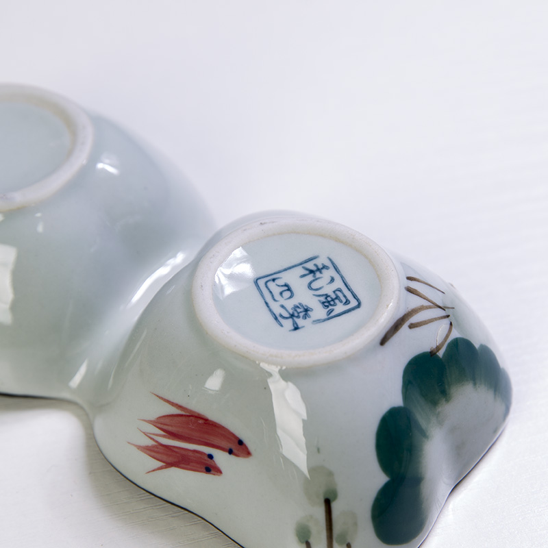 And four seasons condiment disc ink jiangnan lotus expressions using flavor dish double lattice dessert plate flavor dish under glaze color porcelain dish