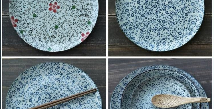 Zefeng bốn mùa underglaze màu Bộ đồ ăn Nhật Bản đĩa gốm đĩa đĩa gia đình đĩa cơm tấm đĩa tấm cá tính - Đồ ăn tối bộ chén đĩa