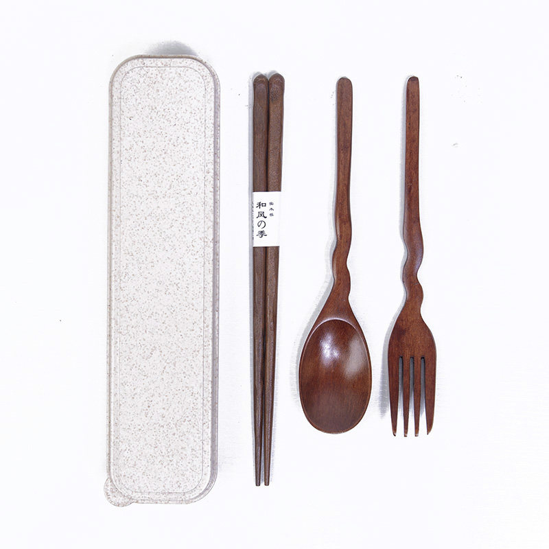 Day Style Log Chopsticks Spoon Gift Box Set set and wind wheat stalk portable cutlery wooden spoon fork solid wood chopstick spoon fork