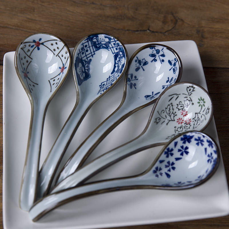 Wind four-season soup spoon Spoon Day Spoon ceramic spoonful with spoon Home Porcelain Spoon Personality Soup Spoon