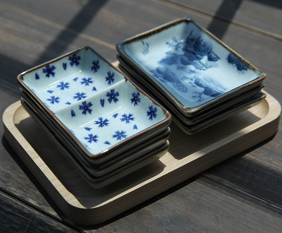 And wind flavor dish of the four seasons Japanese - style tableware ceramics glaze color hand - made square plate under double lattice dish dish dish