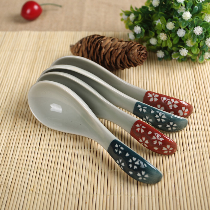 And the four seasons small porcelain run tableware under the glaze made pottery porcelain run Japanese cherry blossom put run rice spoon, spoon, run out