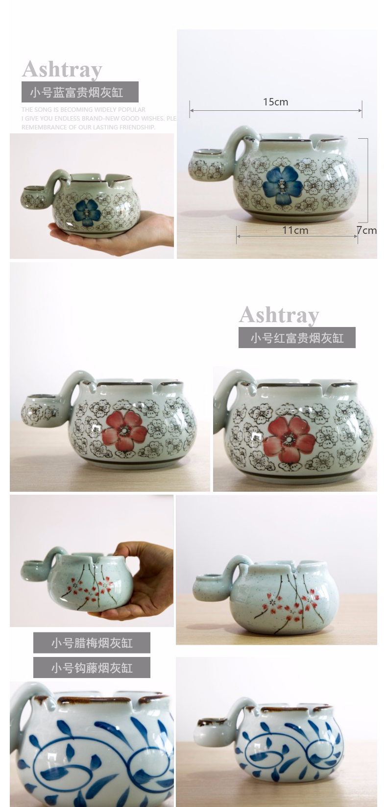 Four seasons and Japanese under the glaze color hand - made have blue and white porcelain sink ashtray creative ashtray move gifts