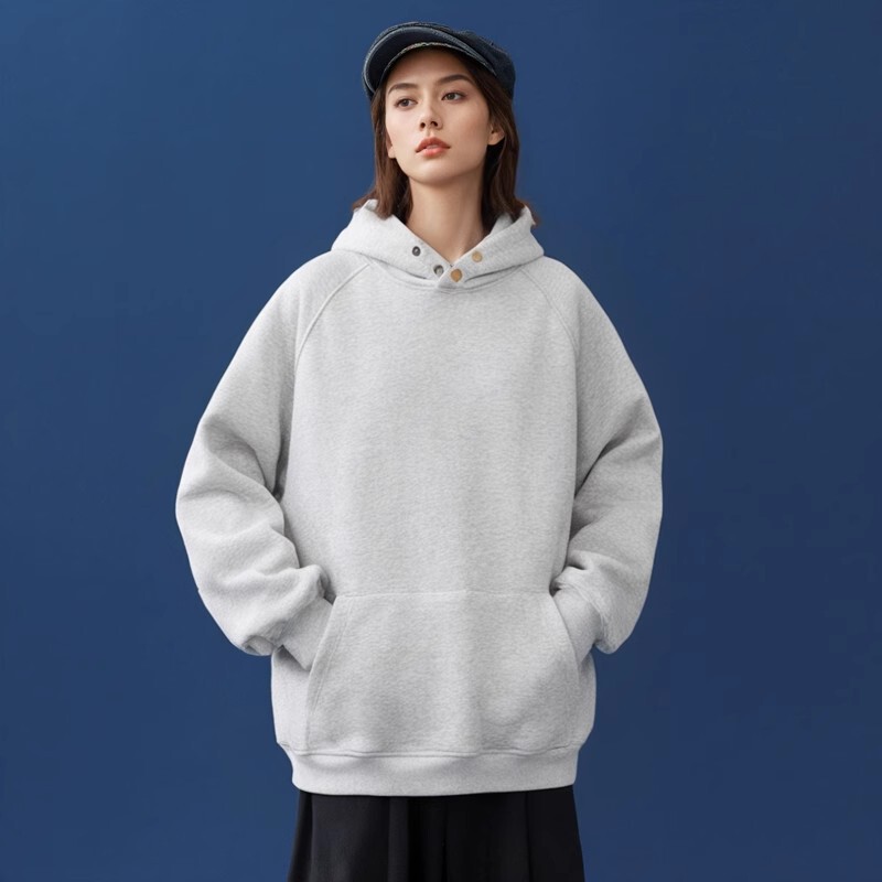Heavyweight 450g Hoodie for Men and Women, Loose Fit, Trendy American Style, Gray Sweatshirt, Autumn and Winter Fleece-Lined, Solid Color Couple's Jacket