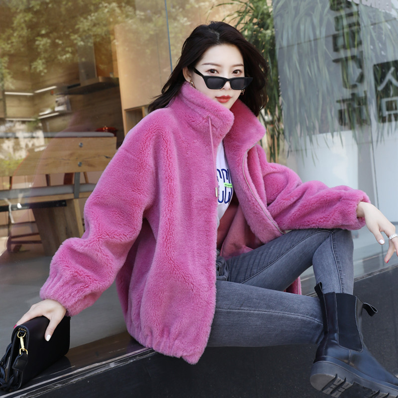 Winter fur integrated lamb cut velvet leather grass grain suede net red coat 2021 lamb wool fashion jacket female short