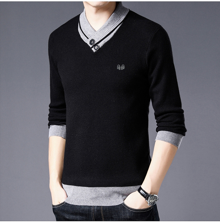 Áo len nam mùa đông Hengyuanxiang áo len nam trẻ trung dày màu áo len cổ chữ V chính thức áo cardigan nam