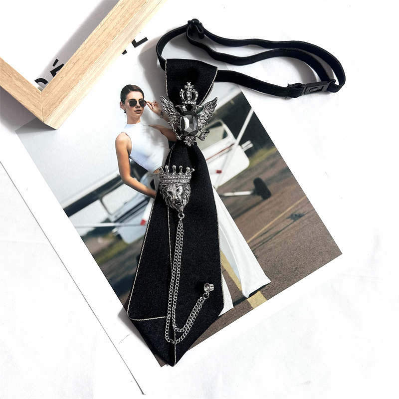 Original Chain Crown Tie for Women ins Lazy No-Tie Metal Chain Simple Fashion Black Jk College Style for Men