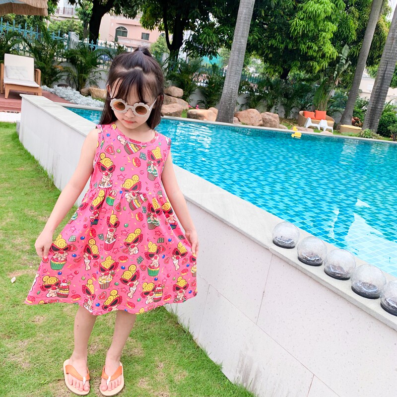 Ocean Dress Girl Dress 2022 New Summer Thin style Pure Cotton Little Girl Vest Skirt Princess Pendant With Skirt