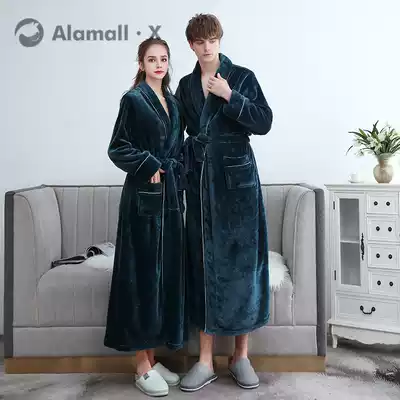 Japanese couple's nightgown flannel female coral velvet spring and autumn padded men's large size pajamas bathrobe winter
