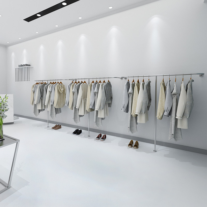Clothing store wall stainless steel creative floor-to-lap men and women's clothing storewall hang light luxury side hanging frame display