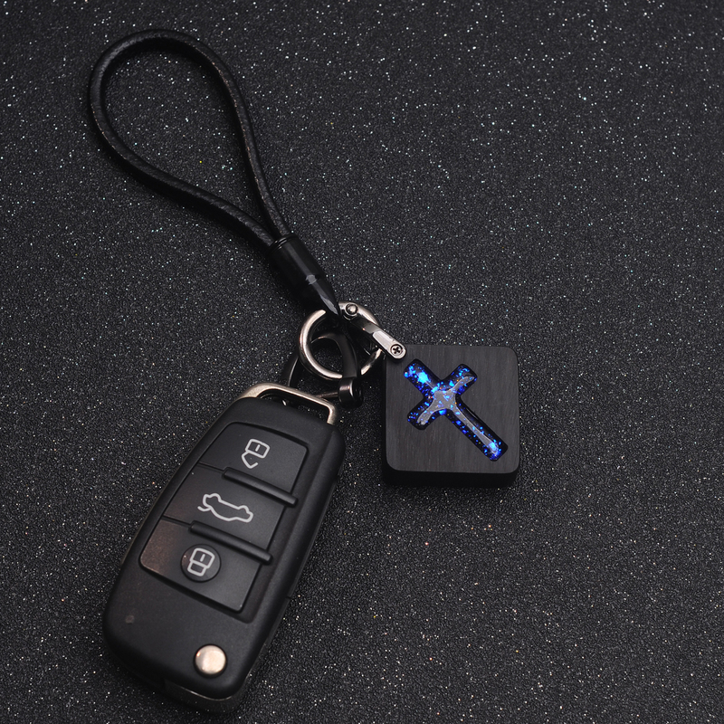 Brightly Colored Wooden Cross Square Keychain with Leather Cord and Crystal Keyring, Anti-Loss Pendant for Men and Women Brightly Colored Wooden Cross Square Keychain with Leather Cord and Crystal Keyring, Anti-Loss Pendant for Men and Women