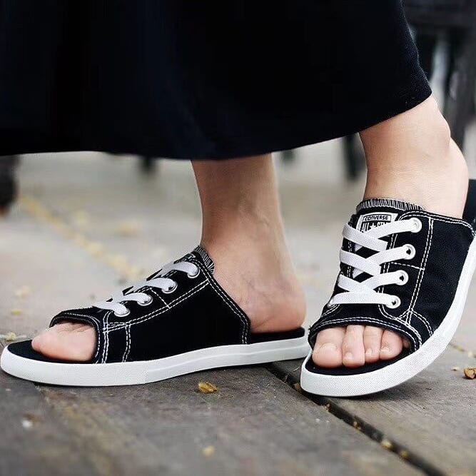 Converse Converse Mùa hè mới đen Tây Tạng xanh nam và nữ đôi mẫu giày vải dép dép dép 150247c - Dép thể thao giày dép nữ