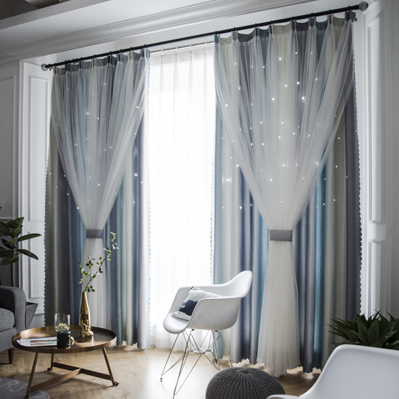 Curtains Nordic minimalist modern hollowed-out stars Progressively Colored Mediterranean Style Bedroom Shading Children House Girl