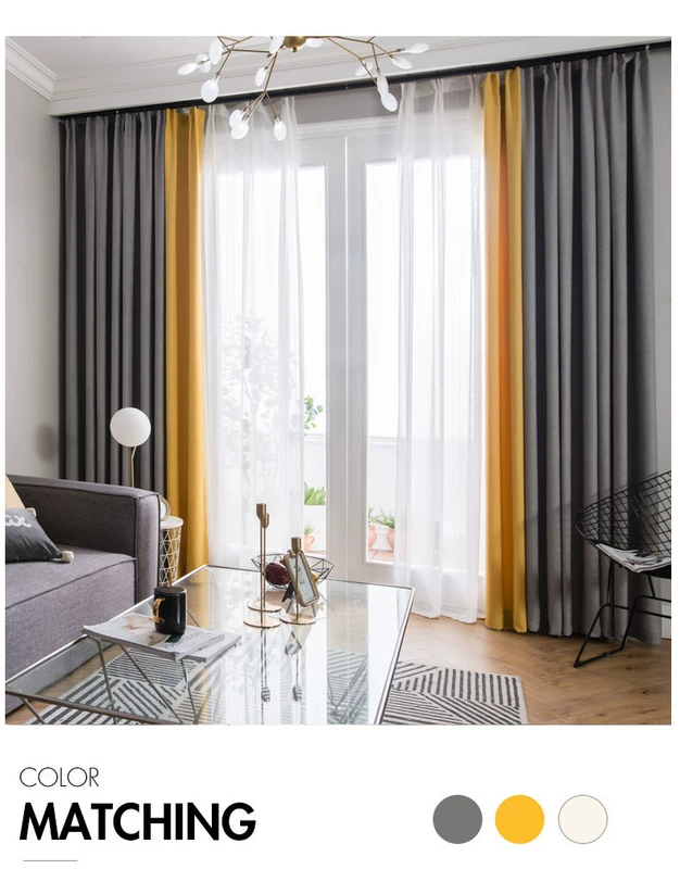 Bắc Âu in lanh phong cách màu vàng tương phản màu bông và vải lanh đơn giản phòng khách hiện đại màu sắc phù hợp với ánh sáng sang trọng rèm phòng ngủ - Phụ kiện rèm cửa