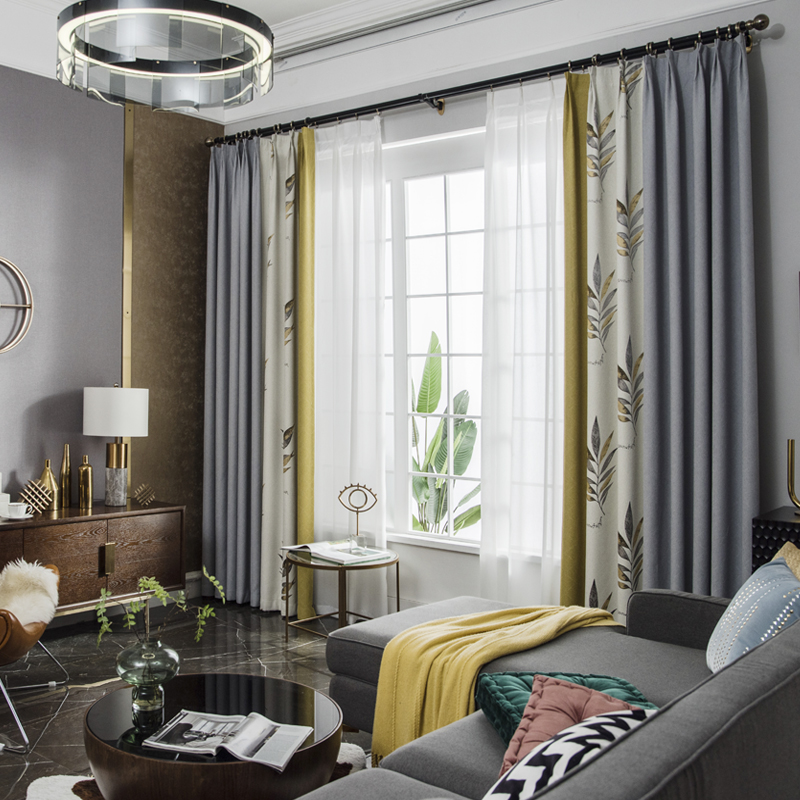 Snowier curtains blackout living room imitation cashmere seamless stitching American curtain finished new Chinese cotton and linen literature