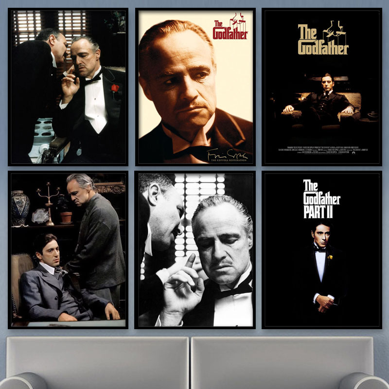 The Godfather Marlon Brando Poster Black and White Framed Decorative Painting Movie Retro Bar Wall Hanging The Godfather Marlon Brando Poster Black and White Framed Decorative Painting Movie Retro Bar Wall Hanging