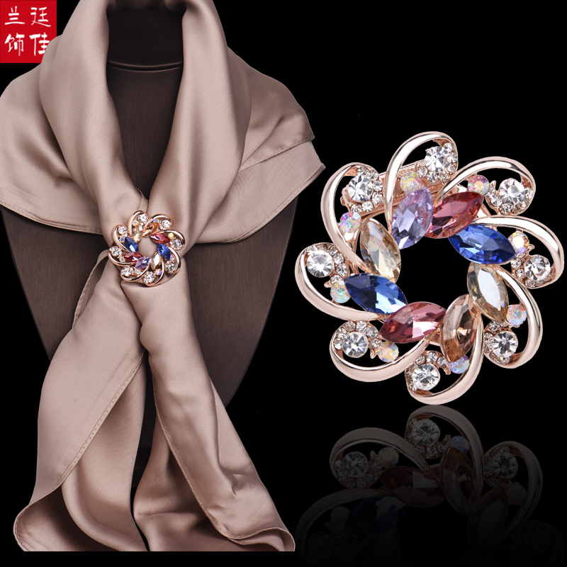 Silk scarf buckle all-match dual-purpose female pin large corsage shawl scarf buckle ring clothes corner knotted buckle decorative clip brooch