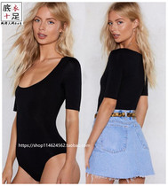 With dark buckle Ballet mid-sleeve large round collar Slim-fit base triangle jumpsuit Practice cotton practice suit T-shirt for women