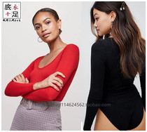 Base shirt Long sleeve UV low collar large round collar jumpsuit Cotton top Autumn triangle women with crotch high collar fat mmT shirt