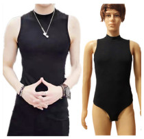 Mens large size small turtleneck sleeveless tight cotton vest bottom triangle jumpsuit Practice gymnastics ballet suit