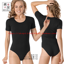 Europe and the United States adult women pure cotton solid color round neck short sleeve triangle one-piece slim large size practice dance base shirt