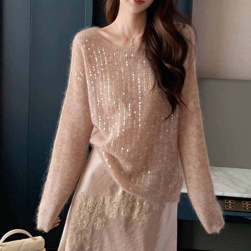 100% Pure Wool Sweater for Women, Autumn and Winter, Gentle Style, Loose and Lazy Knit Top with a Sense of Design, Inner Layer Sweater