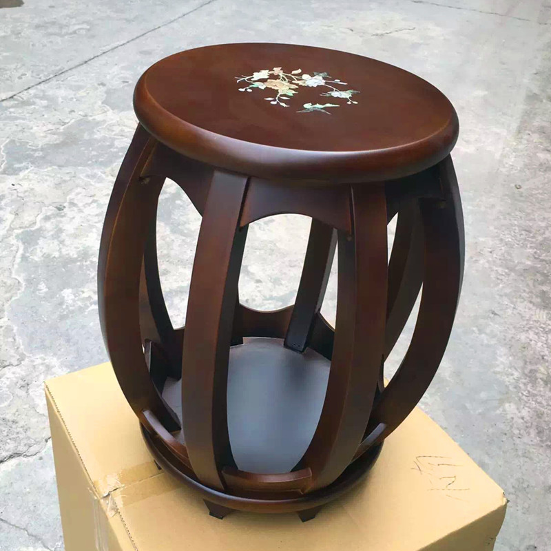 Solid wood guzheng stool piano stool Mahogany rosewood color Chinese antique round stool Guzheng special stool Pipa stool