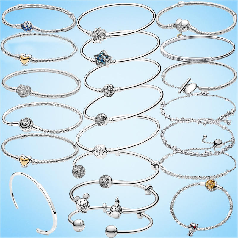 S925 Sterling Silver Buckle Pan's Bracelet Same Style Snake Bone Chain Star Mickey Mouse DIY Beaded Bracelet Silver Bracelet S925 Sterling Silver Buckle Pan's Bracelet Same Style Snake Bone Chain Star Mickey Mouse DIY Beaded Bracelet Silver Bracelet